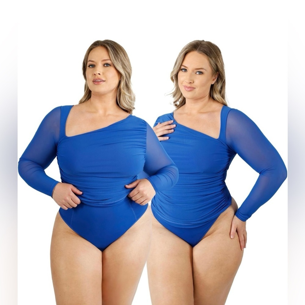 SHAPELLX Women's Long Sleeve Bodysuit Jumpsuits Tops Unique V Neck